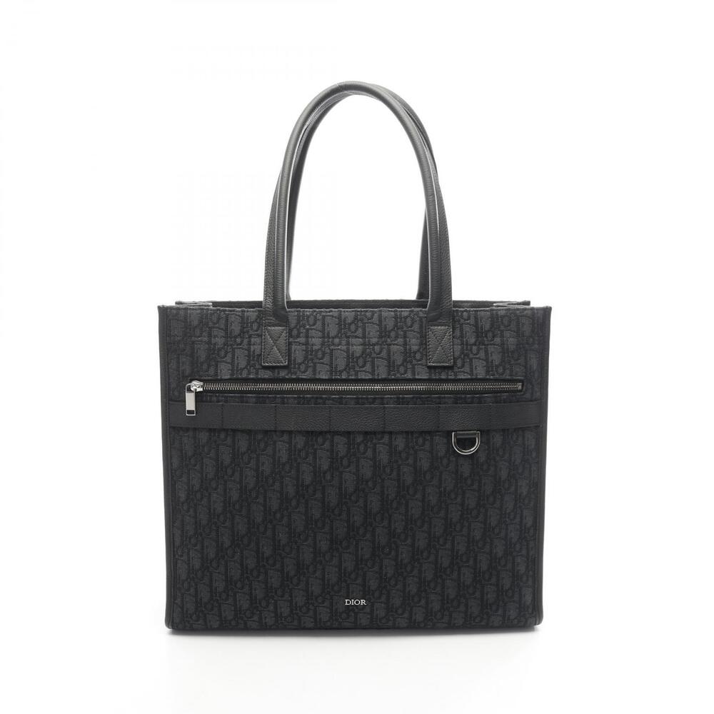 Christian Dior SAFARI Oblique Tote Bag Canvas Leather Black